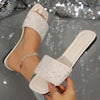 Stylish Women's Rhinestone Slide Sandals - Square Toe, Slip-On, Flat Fashionable Open-Toed Dressy Slippers - Perfect For Summer!